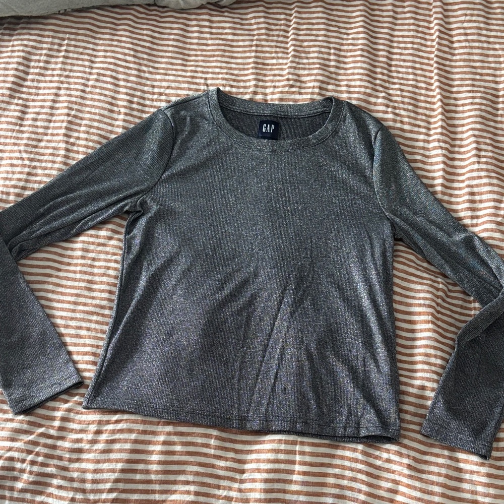 GAP Metallic Silver Long Sleeve Top